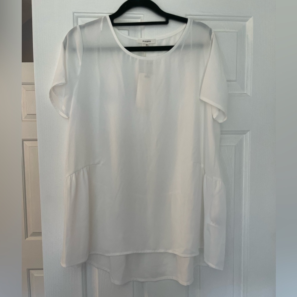Pleione short sleeve white sheer blouse medium NWT